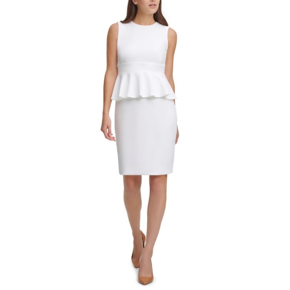 0P Calvin Klein Peplum Sheath Dress White Business Dress Workwear Conference